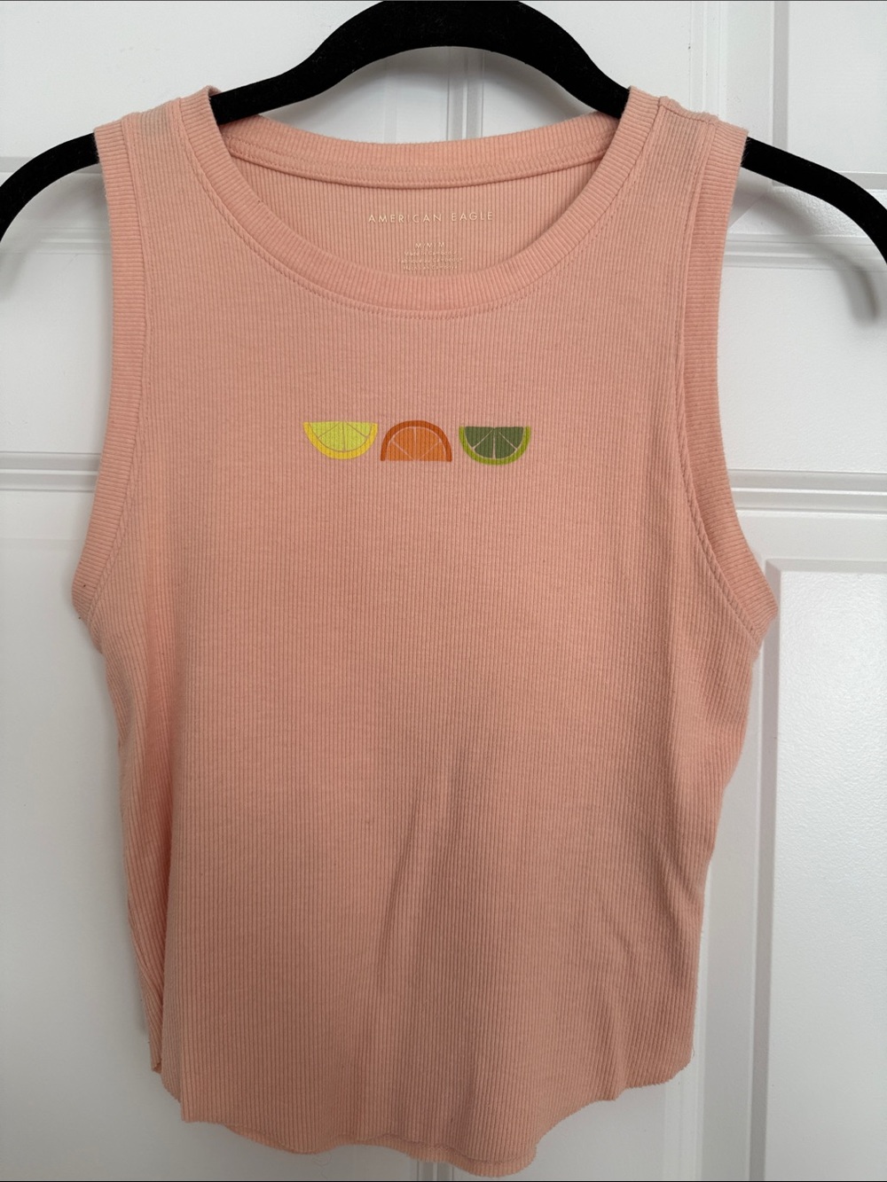 American Eagle Outfitters Peach Ribbed Tank with Citrus Graphic